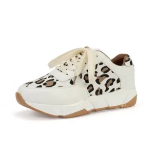 Navrina Women Fashion Autumn And Winter Leopard Leather Stitching Sneakers