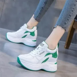 Navrina Women Fashion Round Toe Platform Medium Heel Lace-Up Colorblock Sneakers