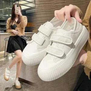 Navrina Women Fashion Round Toe Thick Sole Velcro Pu Sneakers