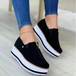 Navrina Women Fashion Retro Platform Mid Top Solid Color Sneakers