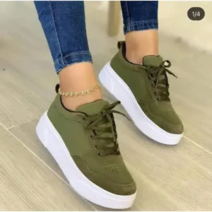 Navrina Women'S Fashion Casual Round Toe Thick-Soled Lace Up Canvas Sneakers