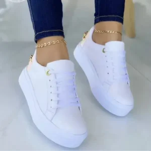 Navrina Women Fashion Round Toe Platform Lace Up Solid Color Sneakers