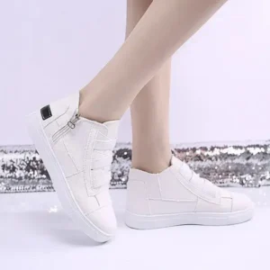 Navrina Women Fashion Round Toe Mid-Top Canvas Raw Edge Elastic Sneakers