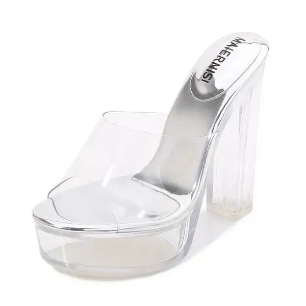 Navrina Women Fashion Plus Size Transparent Crystal Chunky Heel Platform High