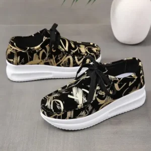 Navrina Casual Graffiti Round Toe Platform Plus Size Sneakers