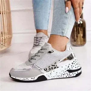 Navrina Women Fashion Casual Leopard Print Color Matching Lace-Up Platform Sneakers