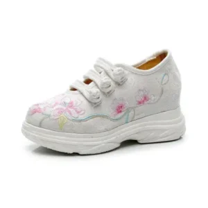 Navrina Women Casual Flower Embroidered Round Toe Platform Canvas Sneakers