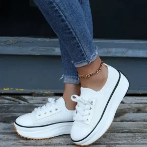 Navrina Women Simple Casual Knit Upper Thick-Soled Lace-Up Sneakers