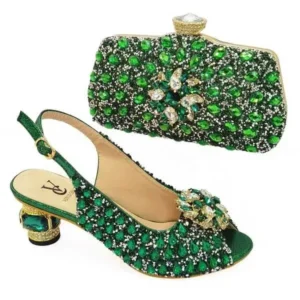 Navrina Fashion Rhinestone Design Party Women High Heel Peep Toe Sandals And Clutch Evening Bag Set