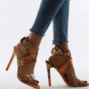 Navrina Women Fashion Plus Size Floral Point Toe High Heel Sandals