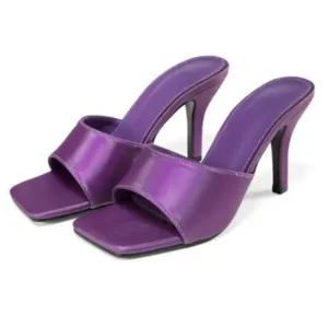 Navrina Women Sexy Square Head Purple Stiletto Slippers