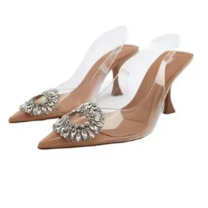 Navrina Summer Women Fashion Plus Size Pointed Toe Rhinestone Transparent Heeled Sandals