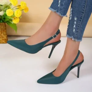 Navrina Summer Women Fashion Plus Size Elegant Pointed Toe Strap Buckle Sling Back Stiletto Heel PU Sandals