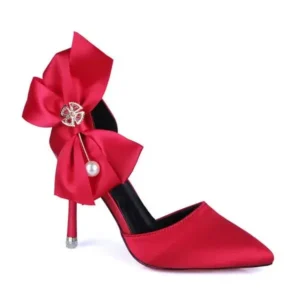 Navrina Women Fashion Elegant Solid Color PU Pointed Toe Bowknot Pumps