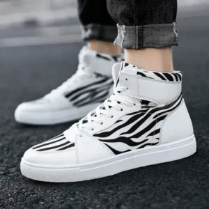 Navrina Men'S Fashion Zebra Print Breathable Canvas High Top Sneakers