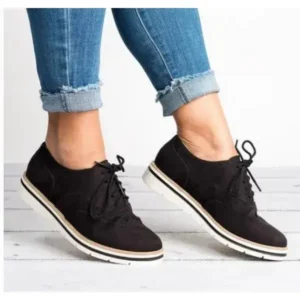 Navrina Women Retro Plus Size Simple Solid Color Lace-Up Round Toe Sneakers