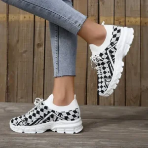 Navrina Summer Women Fashion Casual Geometric Print Fly-Woven Lace-Up Sneakers