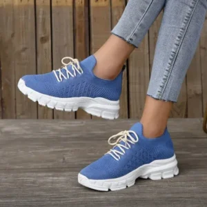 Navrina Women Fashion Casual Breathable Flying Woven Lace-Up Thick-Soled Sneakers