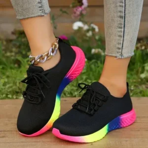 Navrina Women Fashion Casual Mesh Breathable Rainbow Sneakers