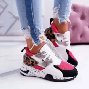 Navrina Women Casual Leopard Printed Patchwork Lace Up Sneakers