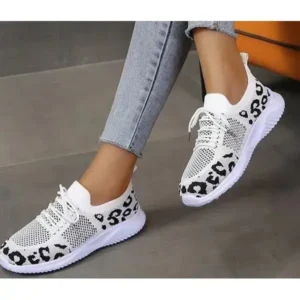 Navrina Women Fashion Plus Size Spotted Mesh Breathable Round Toe Sneakers