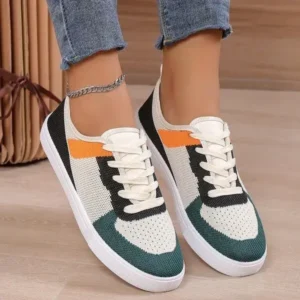 Navrina Women Fashion Casual Color Blocking Mesh Fly-Woven Breathable Sneakers