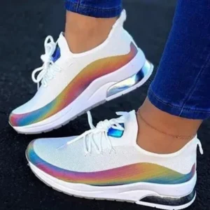 Navrina Women Fashion Casual Rainbow Color Blocking Sneakers