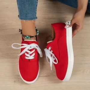 Navrina Women Fashion Casual Solid Color Lace-Up Canvas Shoes