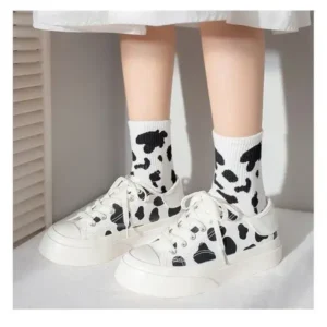 Navrina Women Fashion Platform Cute Cow Pattern Lace-Up Sneakers