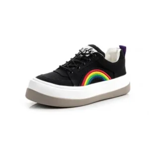 Navrina Women Fashion Casual Rainbow Color Block Platform Canvas Platform Shoes