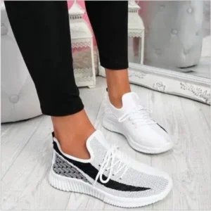 Navrina Women Fashion Casual Thick Sole Breathable Fly Woven Thick Sole Lace Up Sneakers