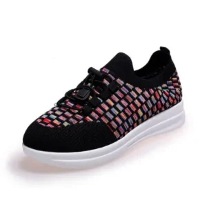 Navrina Women Fashion Low-Top Lace-Up Platform Color-Block Fly-Knit Sneakers