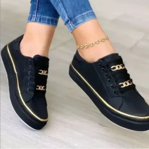 Navrina Women Thick Bottom Chain Casual Round Toe Fashion Pu Sneakers