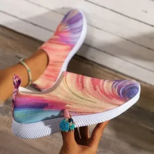 Navrina Women Fashion Round Multicolor Gradient Rainbow Mesh Sneakers